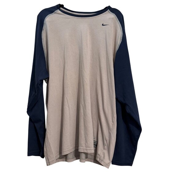 Nike MLB Team Long Sleeve Raglan Shirt Beige & Navy XL Cotton/Polyester - Picture 1 of 7